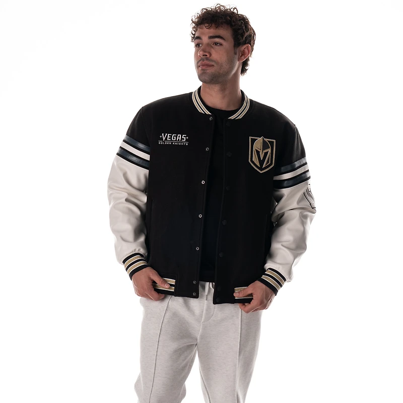 Veste universitaire unisexe The Wild Collective Black Vegas Golden Knights à épaules tombantes et boutons-pression