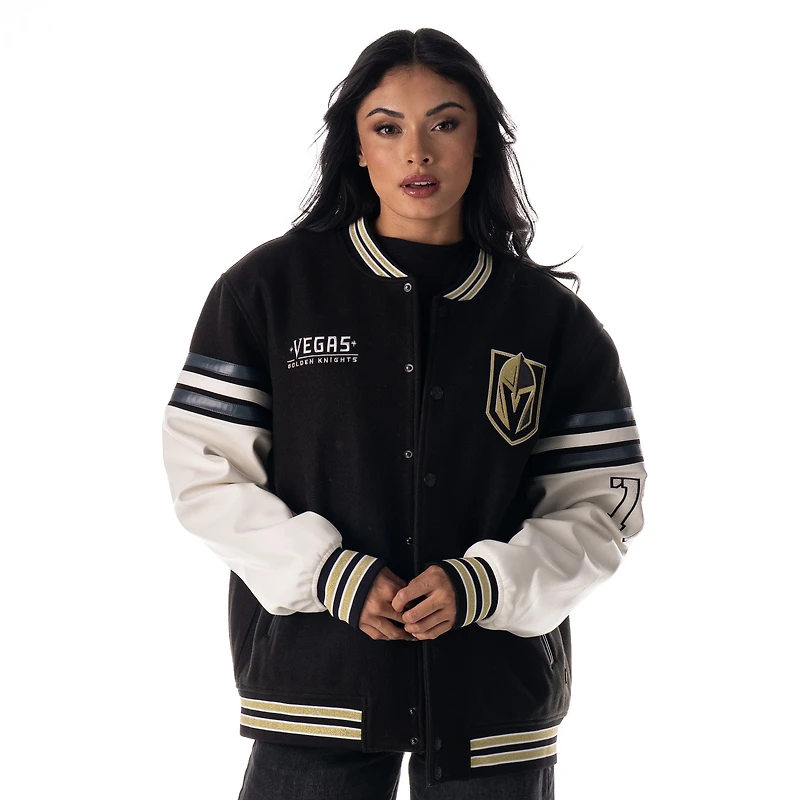 Unisex The Wild Collective Black Vegas Golden Knights Drop Shoulder Full-Snap Varsity Jacket