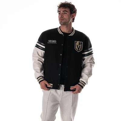 Unisex The Wild Collective  Black Vegas Golden Knights Drop Shoulder Full-Snap Varsity Jacket