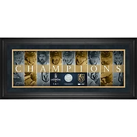 Panoramique encadrée des champions de la Coupe Stanley 2023 des Golden Knights de Vegas, 10" x 30", avec un morceau de filet utilisé lors du match de la finale de la Coupe Stanley 2023 - Édition limitée à 500 exemplaires