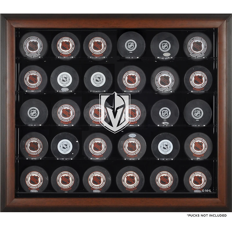 Vitrine marron de 30 rondelles des Golden Knights de Vegas