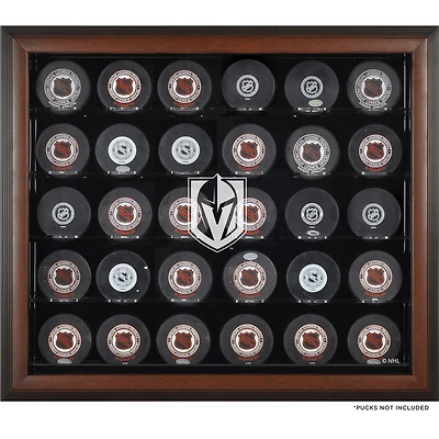 Vitrine marron de 30 rondelles des Golden Knights de Vegas