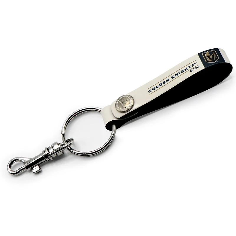 White Vegas Golden Knights Personalized Leather Loop Keychain