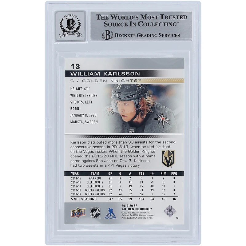 William Karlsson Vegas Golden Knights 2019-20 Upper Deck SP Authentic #13 Beckett Fanatics Witnessed Authenticated 10 Card Autographié