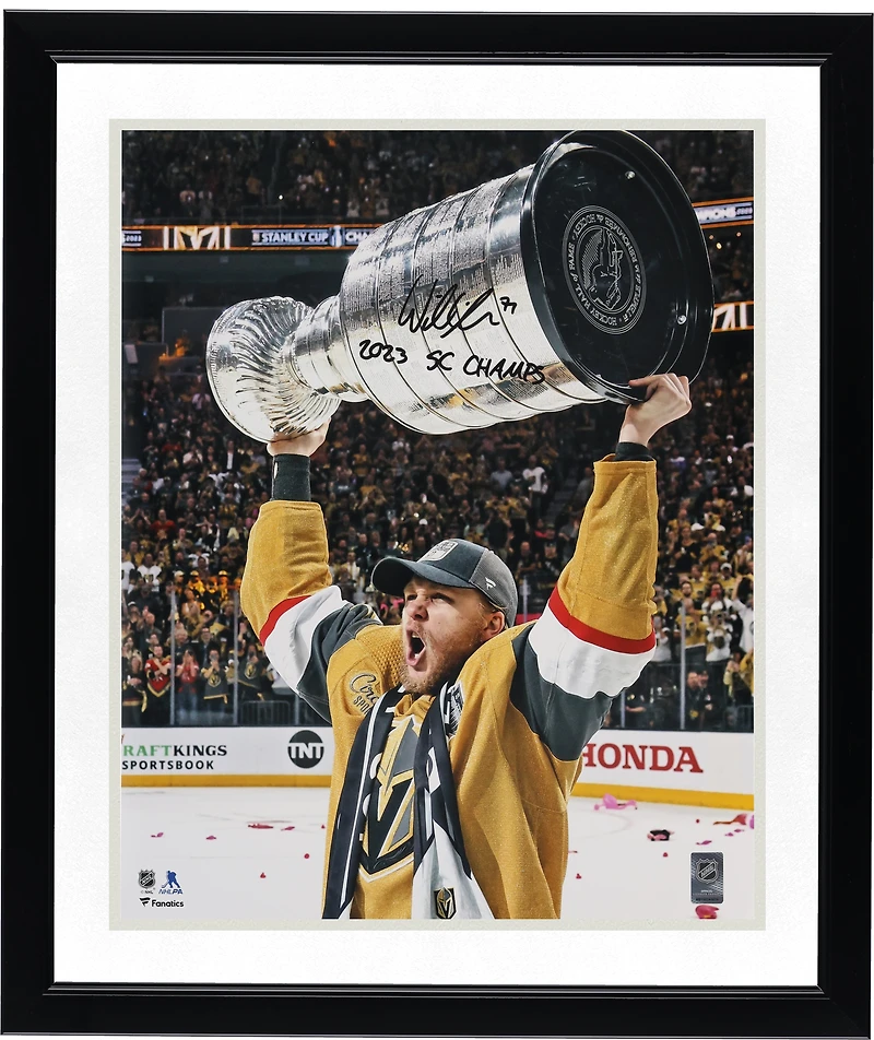William Karlsson Vegas Golden Knights Autographed 2023 Stanley Cup Champions 16" x 20" Raising Cup Photograph with "2023 SC Champs" Inscription