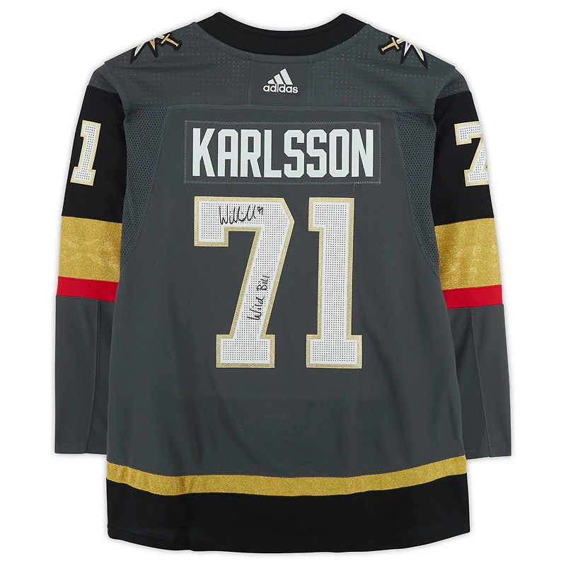 Maillot authentique Adidas noir autographié par William Karlsson Vegas Golden Knights avec inscription "Wild Bill"