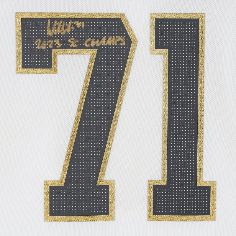 Maillot authentique adidas blanc autographié par William Karlsson Vegas Golden Knights avec écusson de la finale de la Coupe Stanley 2023 avec inscription « 2023 SC Champs »