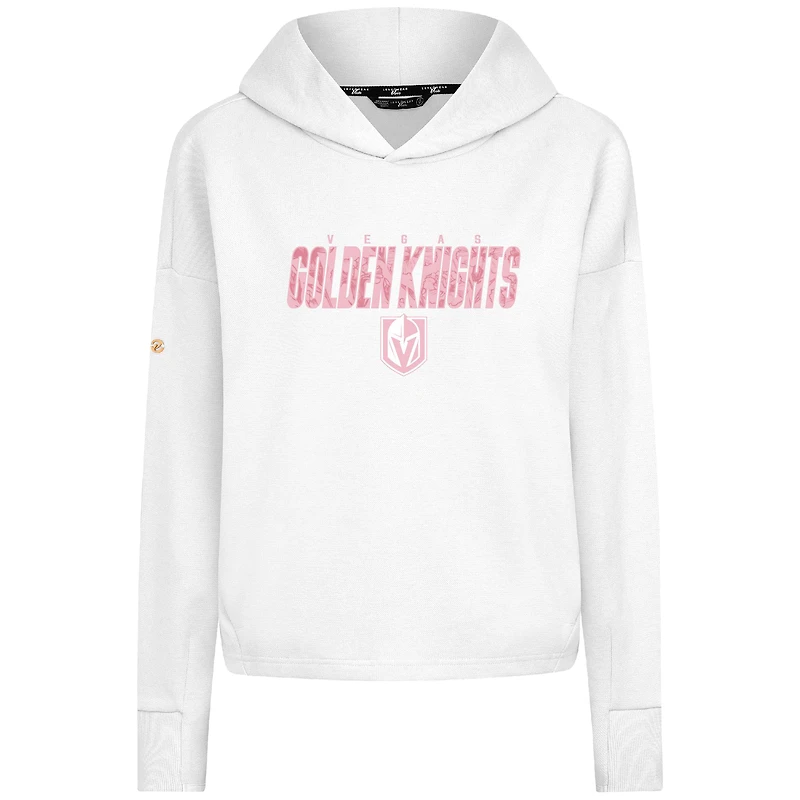 Sweat à capuche court trois bandes imprimé floral blanc Vegas Golden Knights pour femme Levelwear la fête des mères