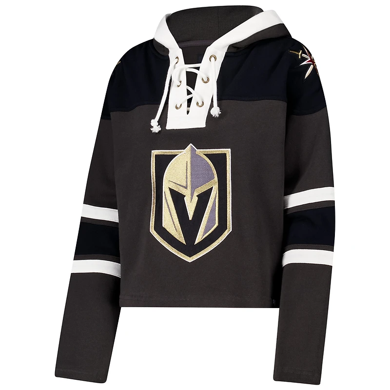 Sweat à capuche court en dentelle de qualité supérieure pour femme '47 Charcoal Vegas Golden Knights