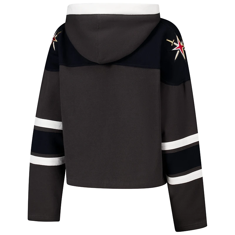 Sweat à capuche court en dentelle de qualité supérieure pour femme '47 Charcoal Vegas Golden Knights