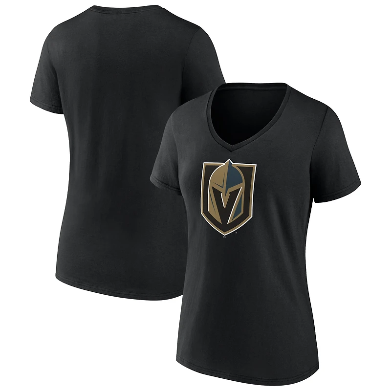 T-shirt à col en V noir pour femmes, logo principal des Golden Knights de Vegas