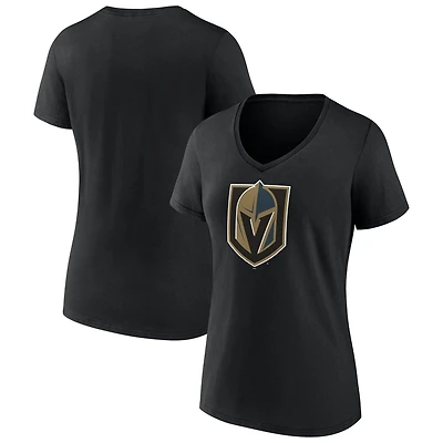 T-shirt à col en V noir pour femmes, logo principal des Golden Knights de Vegas