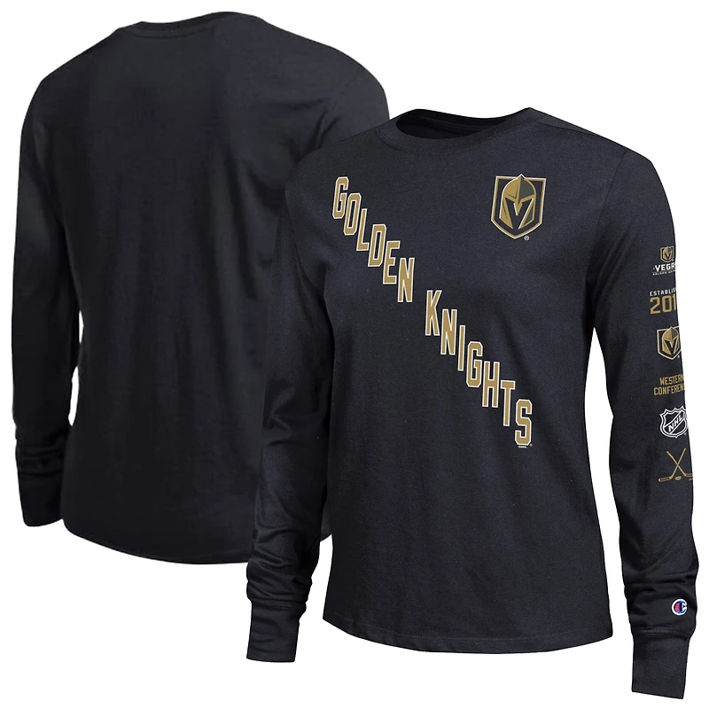 T-shirt à manches longues Champion Black Vegas Golden Knights pour femmes