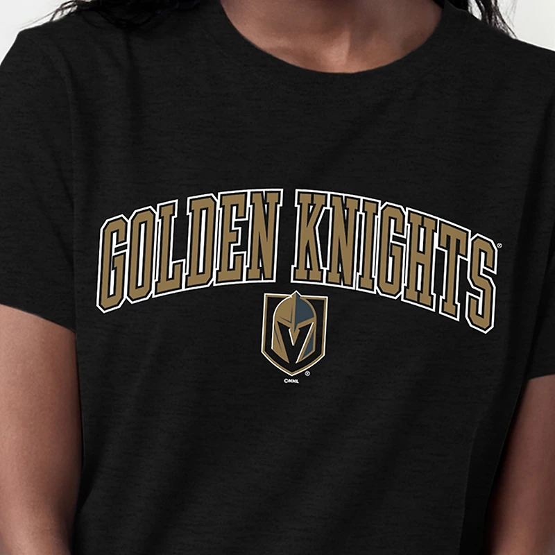 Women's Champion Black Vegas Golden Knights Arch Mascot Logo T-Shirt