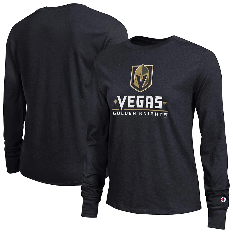 Women's Champion Black Vegas Golden Knights Wordmark Lockup Long Sleeve T-Shirt
