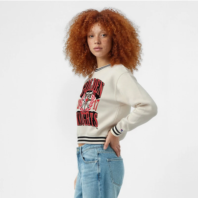 Sweat-shirt à col rond Champion Cream Vegas Golden Knights Bold Laurels pour femme, en fil tissé inversé.
