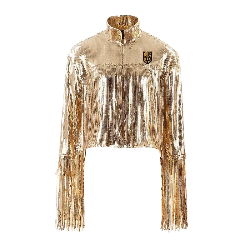 Women's Cuce  Gold Vegas Golden Knights Cropped Sequin Fringe Blazer