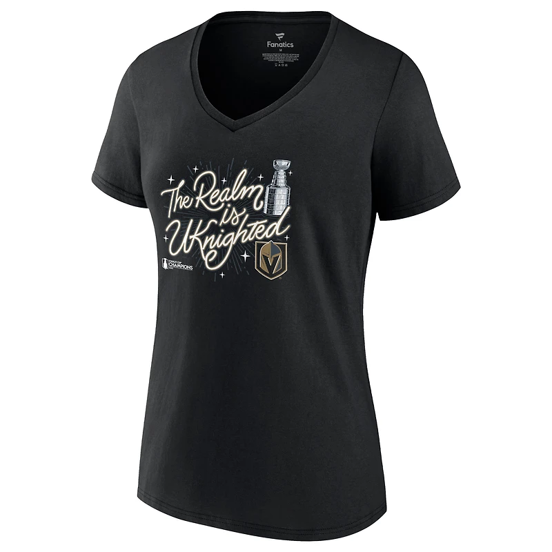 T-shirt à col en V Fanatics pour femmes Black Vegas Golden Knights 2023 Célébration des champions de la Coupe Stanley