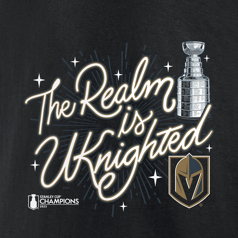 T-shirt à col en V Fanatics pour femmes Black Vegas Golden Knights 2023 Célébration des champions de la Coupe Stanley