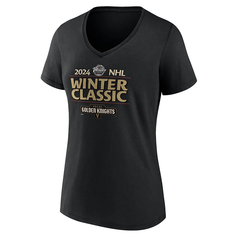 Women's Fanatics Black Vegas Golden Knights 2024 NHL Winter Classic V-Neck T-Shirt