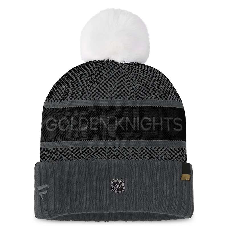 Women's Fanatics Black Vegas Golden Knights Authentic Pro Rink Cuffed Knit Hat with Pom