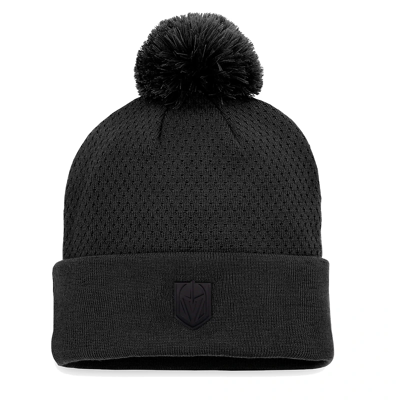 Bonnet en tricot à revers authentique Pro Road des Golden Knights de Vegas noir de marque Fanatics pour femmes avec pompon