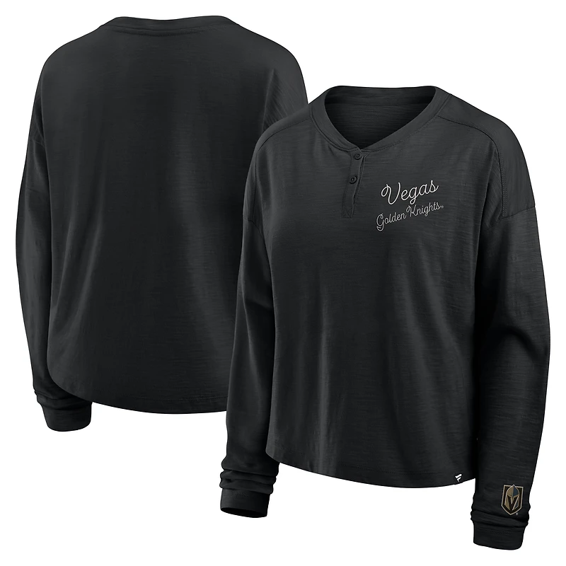 T-shirt Henley surdimensionné à manches longues pour femmes Fanatics Black Vegas Golden Knights