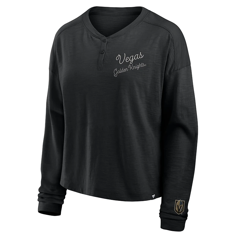 T-shirt Henley surdimensionné à manches longues pour femmes Fanatics Black Vegas Golden Knights