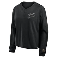 T-shirt Henley surdimensionné à manches longues pour femmes Fanatics Black Vegas Golden Knights