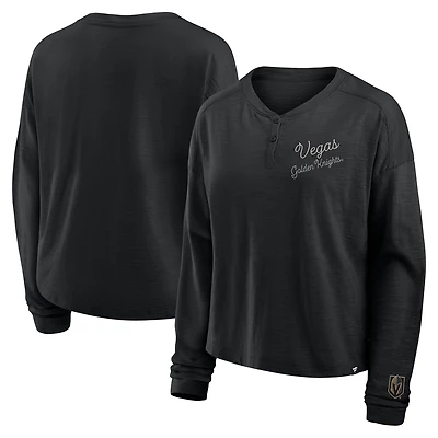 T-shirt Henley surdimensionné à manches longues pour femmes Fanatics Black Vegas Golden Knights