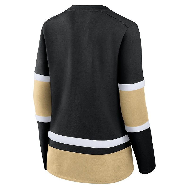 T-shirt à manches longues lacets Fanatics pour femmes, noir, Vegas Golden Knights Prime Time