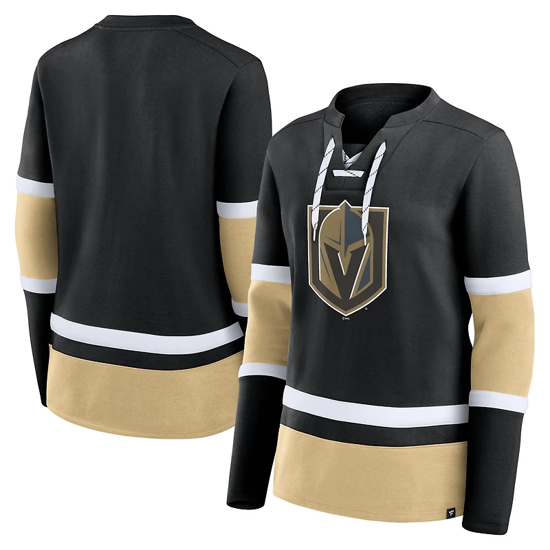 T-shirt à manches longues lacets Fanatics pour femmes, noir, Vegas Golden Knights Prime Time