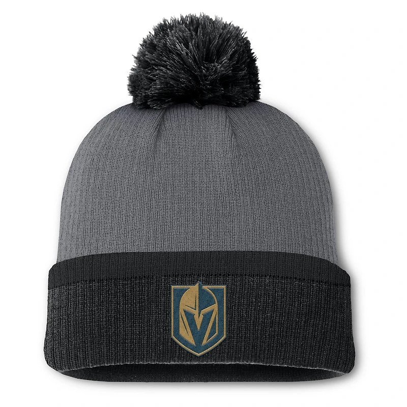 Bonnet en tricot à revers avec pompon pour femme Fanatics Charcoal Vegas Golden Knights