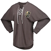 T-shirt en jersey à manches longues et col V lacets Charcoal Vegas Golden Knights Spirit de marque Fanatics pour femmes