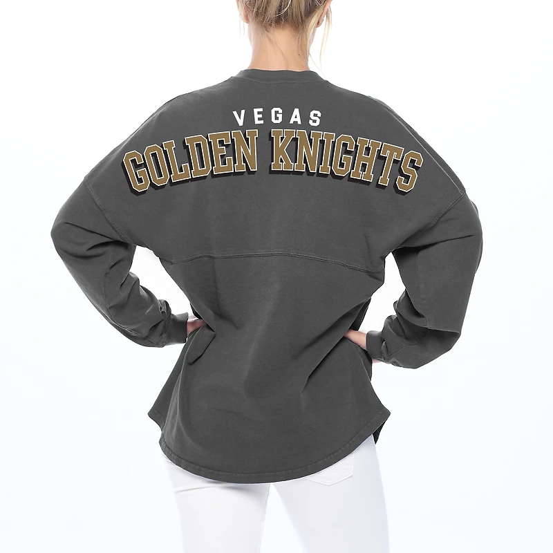 T-shirt en jersey à manches longues et col V lacets Charcoal Vegas Golden Knights Spirit de marque Fanatics pour femmes
