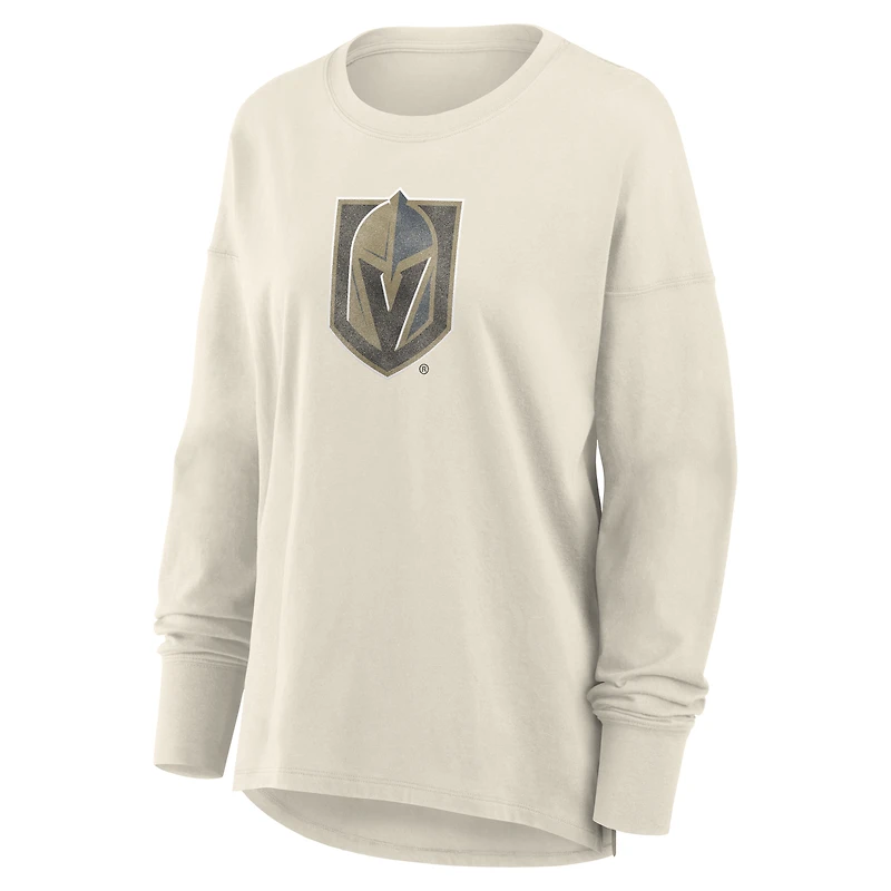 Women's Fanatics Cream Vegas Golden Knights Distressed Logo Long Sleeve T-Shirt