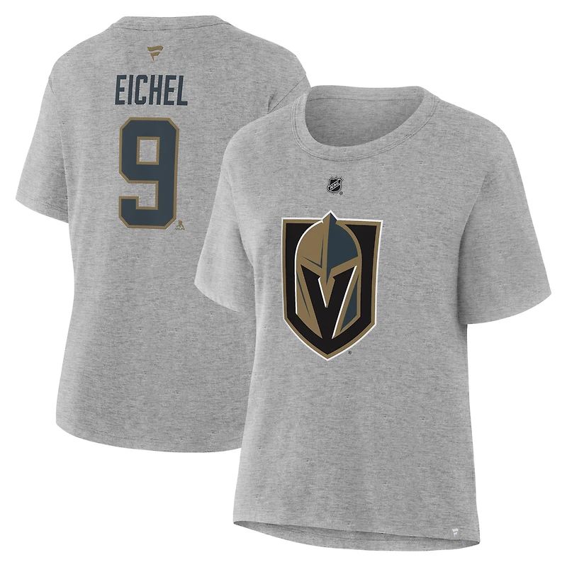 Women's Fanatics Jack Eichel Gray Vegas Golden Knights Authentic Stack Name & Number T-Shirt