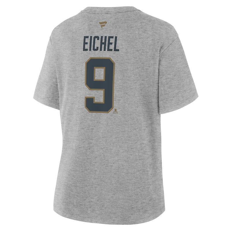 T-shirt authentique Fanatics Jack Eichel gris chiné Vegas Golden Knights pour femmes, avec nom et numéro superposés