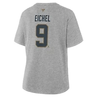 T-shirt authentique Fanatics Jack Eichel gris chiné Vegas Golden Knights pour femmes, avec nom et numéro superposés