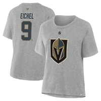 T-shirt authentique Fanatics Jack Eichel gris chiné Vegas Golden Knights pour femmes, avec nom et numéro superposés