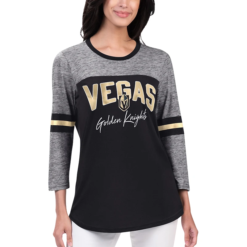 Women's G-III Sports by Carl Banks Black Vegas Golden Knights Play The Game Tri-Blend 3/4 Sleeve T-Shirt