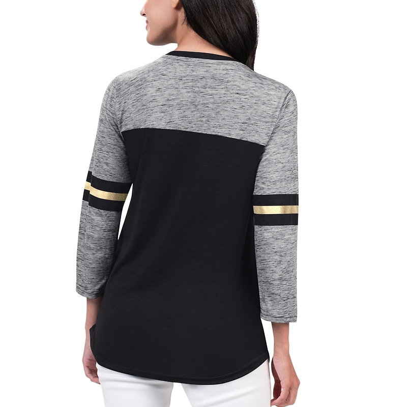 Women's G-III Sports by Carl Banks Black Vegas Golden Knights Play The Game Tri-Blend 3/4 Sleeve T-Shirt