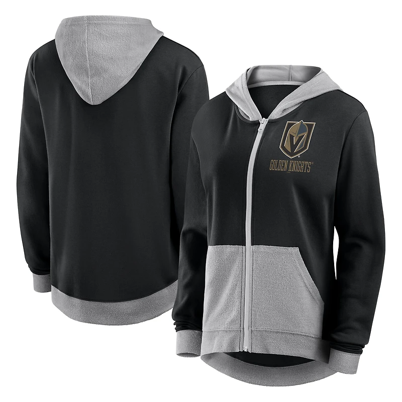 Sweat à capuche zippé en molleton French Terry noir avec logo pour femme des Golden Knights de Vegas