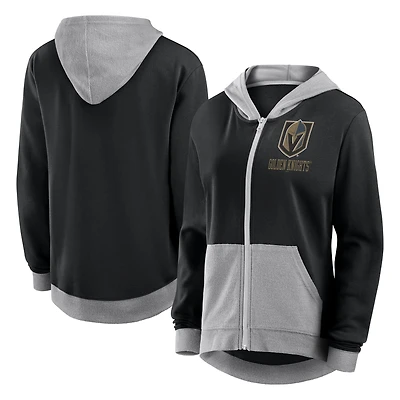 Sweat à capuche zippé en molleton French Terry noir avec logo pour femme des Golden Knights de Vegas