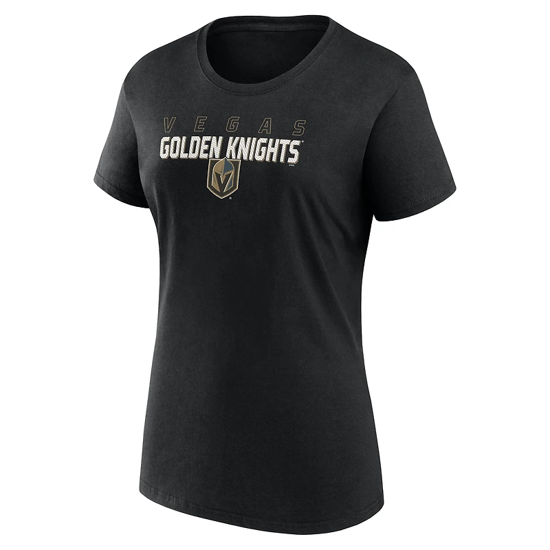 T-shirt à col rond et logo athlétique noir pour femme, motif Vegas Golden Knights