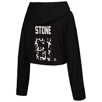 Women's Majestic Threads Mark Stone Black Vegas Golden Knights Leopard Print Name & Number Cropped Pullover Hoodie