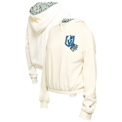Sweat à capuche court imprimé floral Vegas Golden Knights Glam Game de New Era pour femme, couleur crème