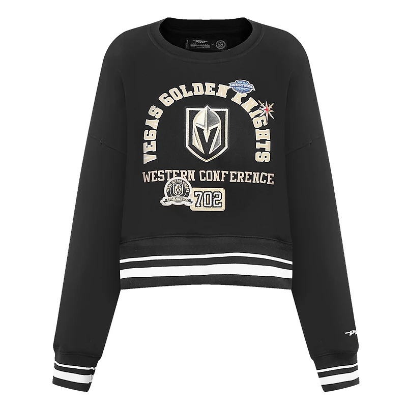 Women's Pro Standard  Black Vegas Golden Knights Area Code Cropped Pullover Sweatshirt