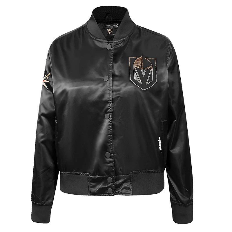 Veste en satin à boutons-pression pour femme Pro Standard Black Vegas Golden Knights avec strass
