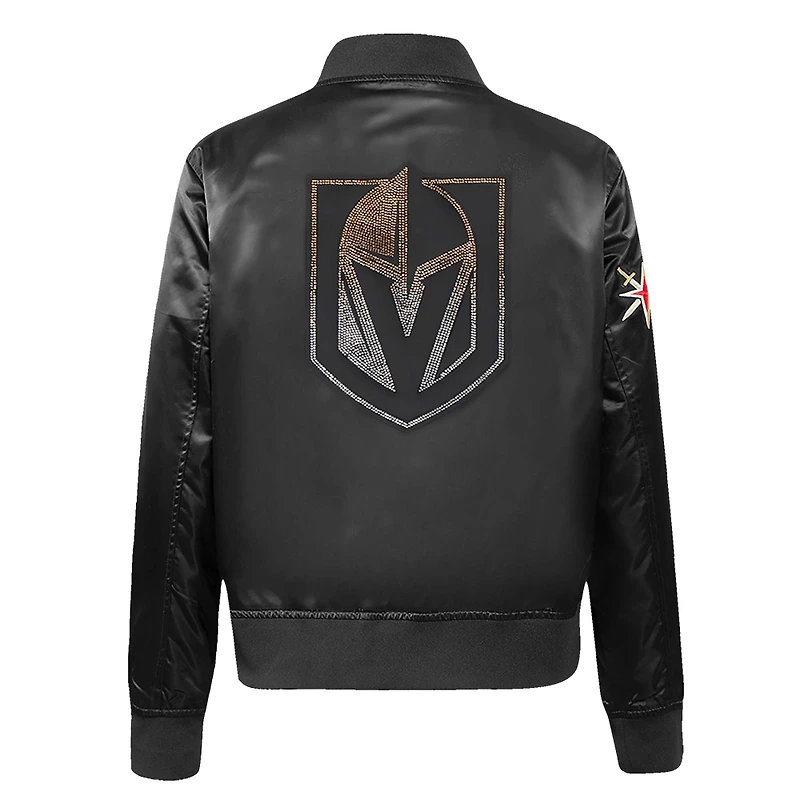 Veste en satin à boutons-pression pour femme Pro Standard Black Vegas Golden Knights avec strass